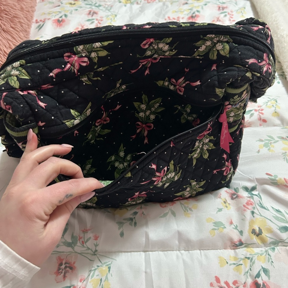 Vera Bradley Black and Pink Floral Shoulder Bag - Picture 5 of 6